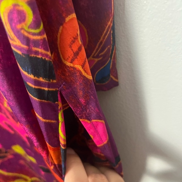 Natori Matte Satin Caftan in plum multi size XL Front Zip - Picture 7 of 7